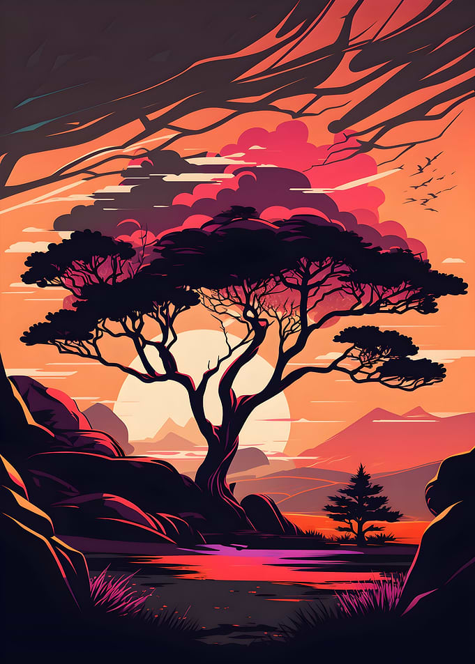 Tree with mountains