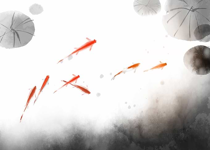 Koi Fish Pond Ink wash