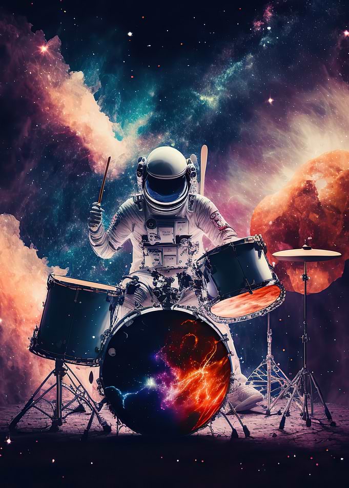 Astronaut playing drums