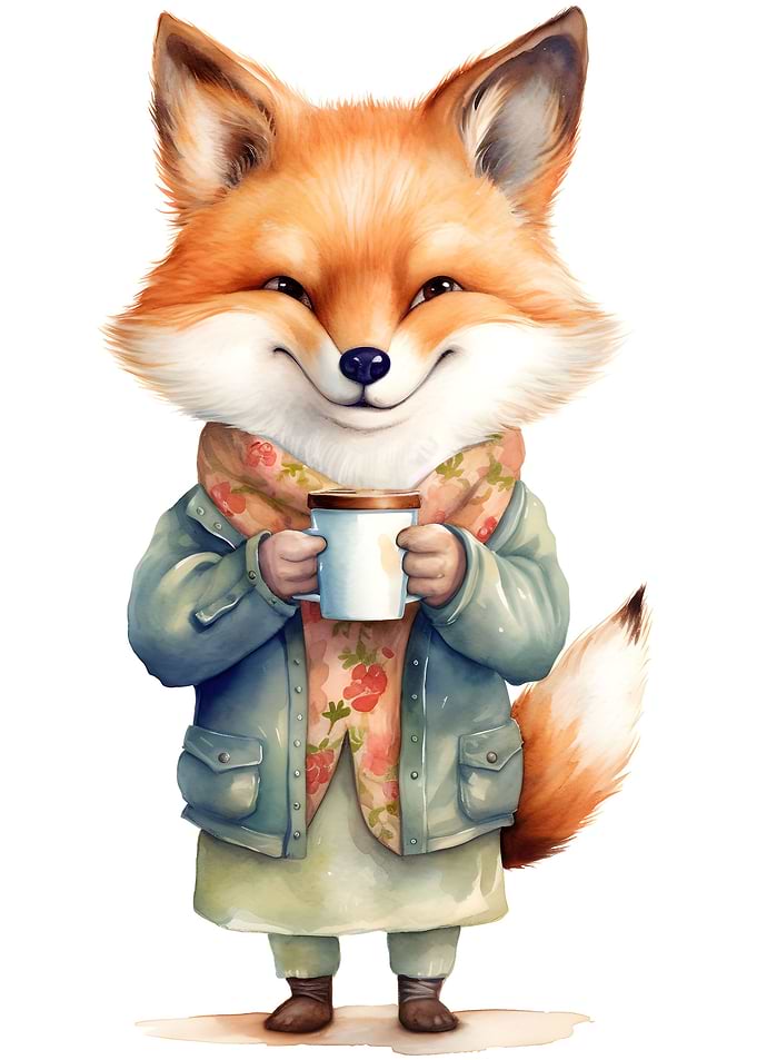 fox with coffee