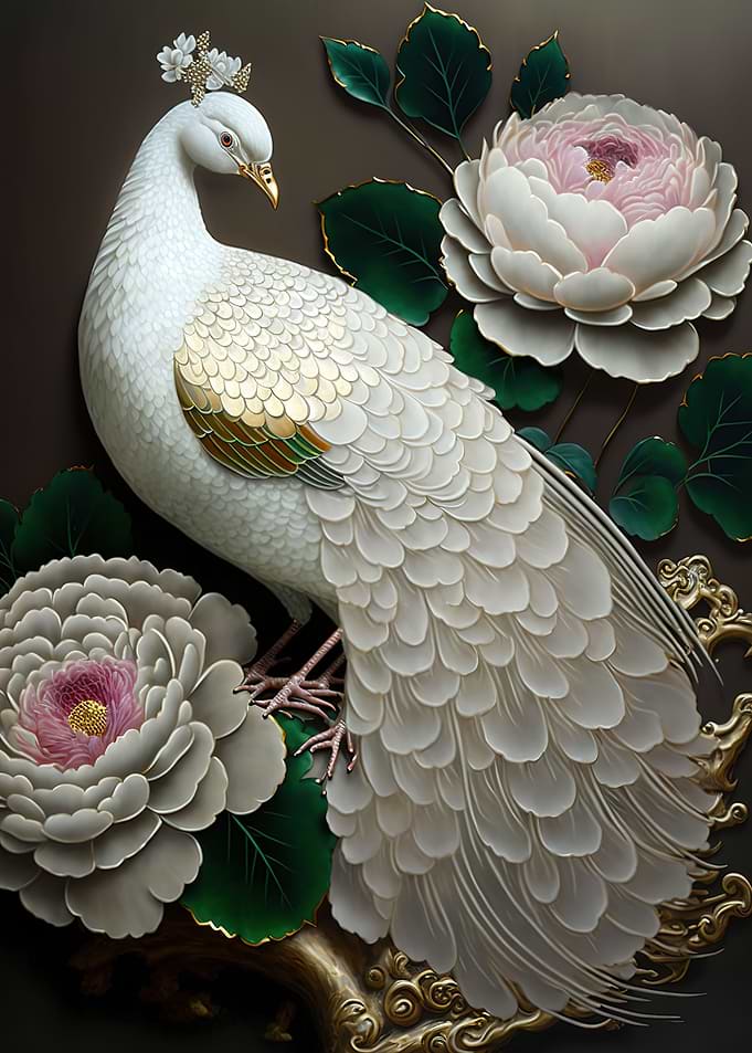 white peacock and peony