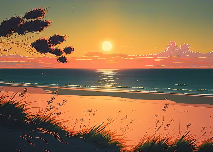 Beach sunset landscape