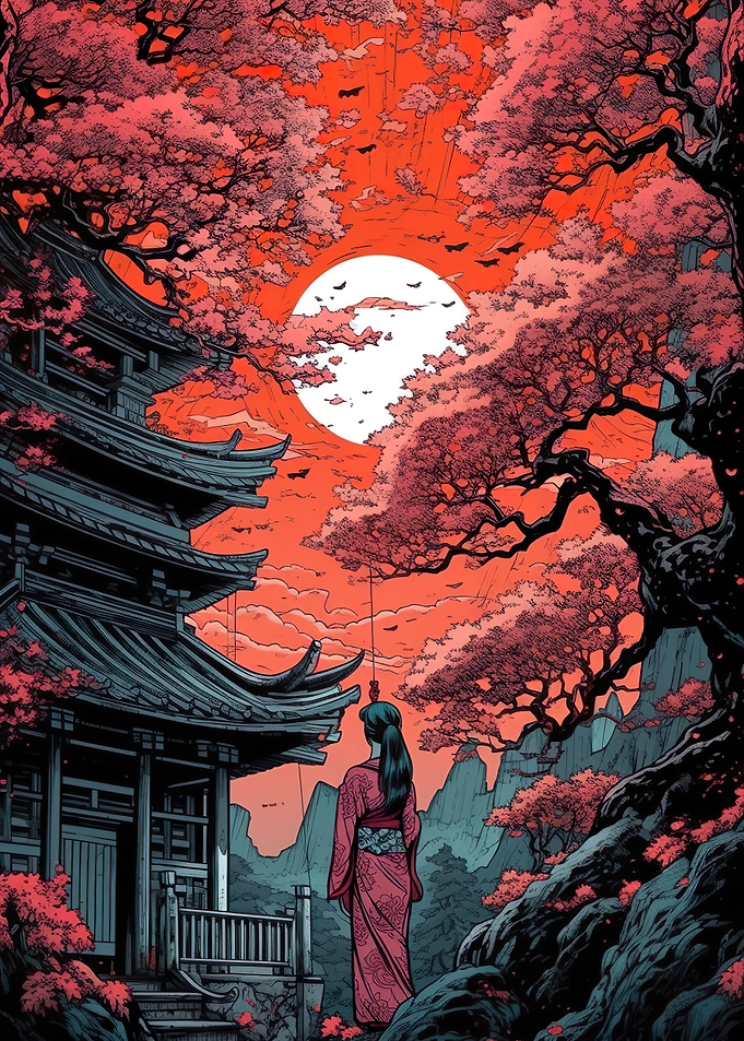 geisha infront of temple