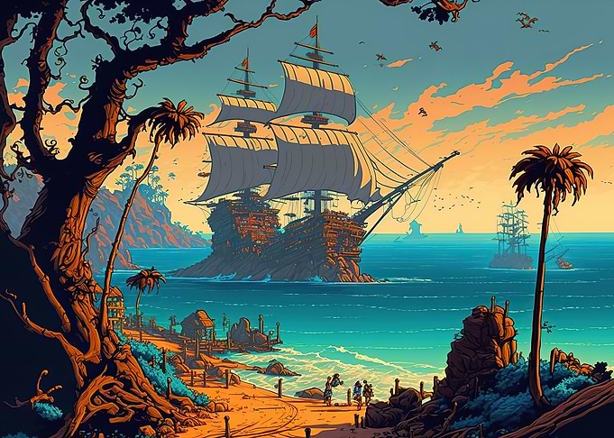 pirate ship landscape
