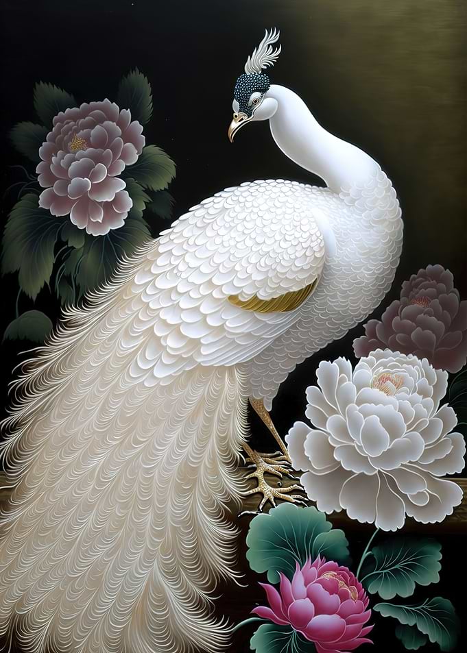 white peacock and peony