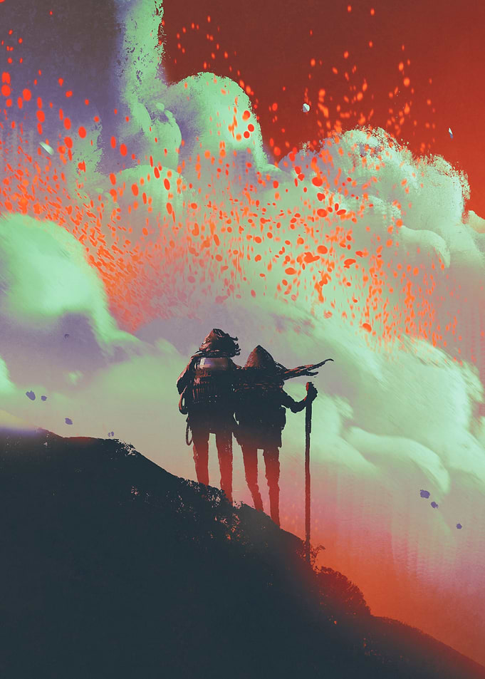 Silhouettes of hikers