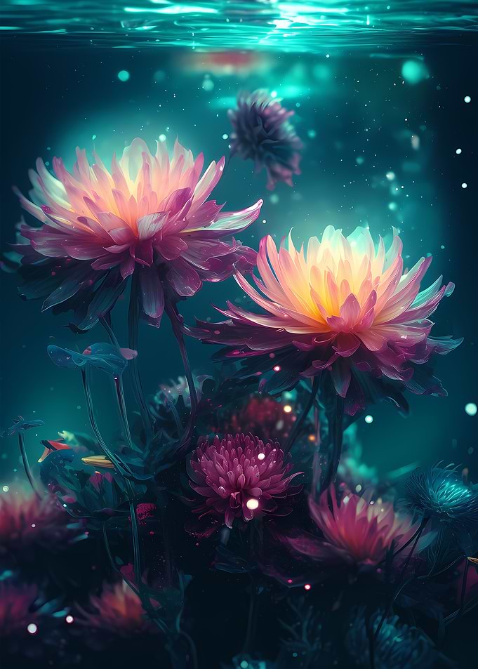 Water Flower Neon Artwork