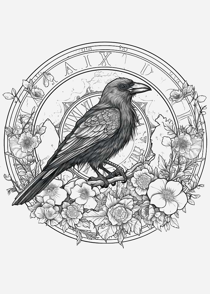 Black White Crow Drawing