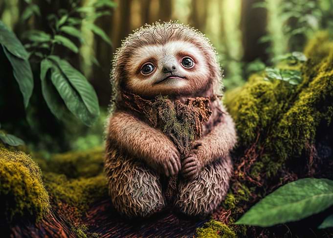 Sad sloth in the forest