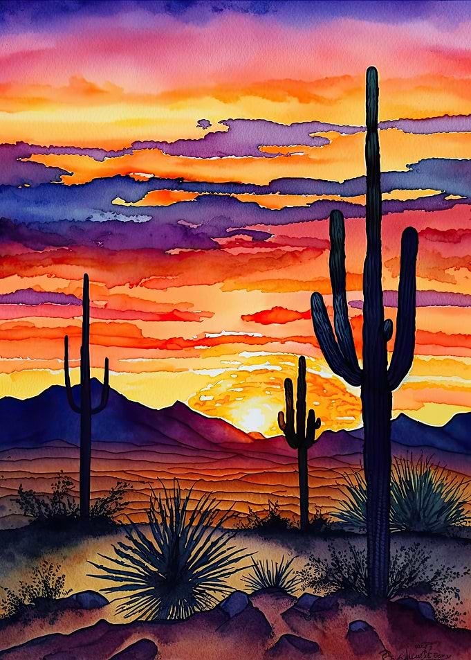 Desert Watercolor Sunset
