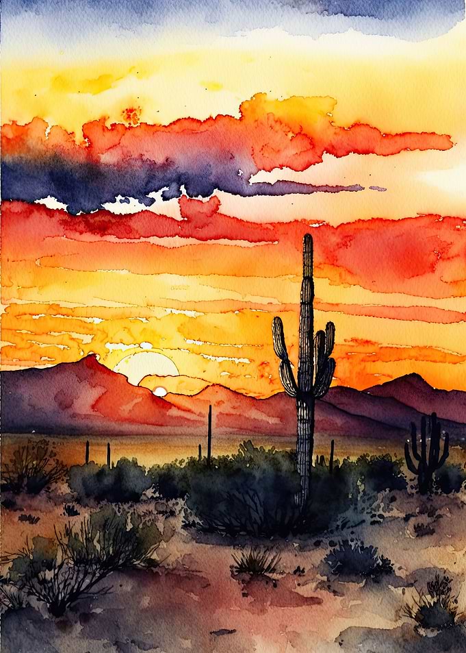 Desert Watercolor Sunset