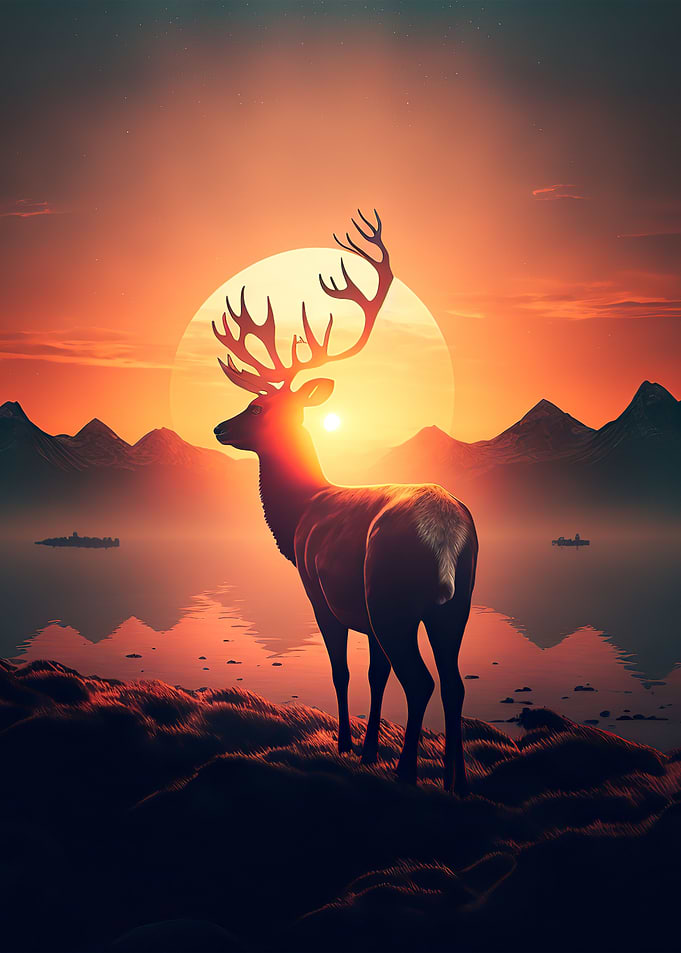 Deer sunset