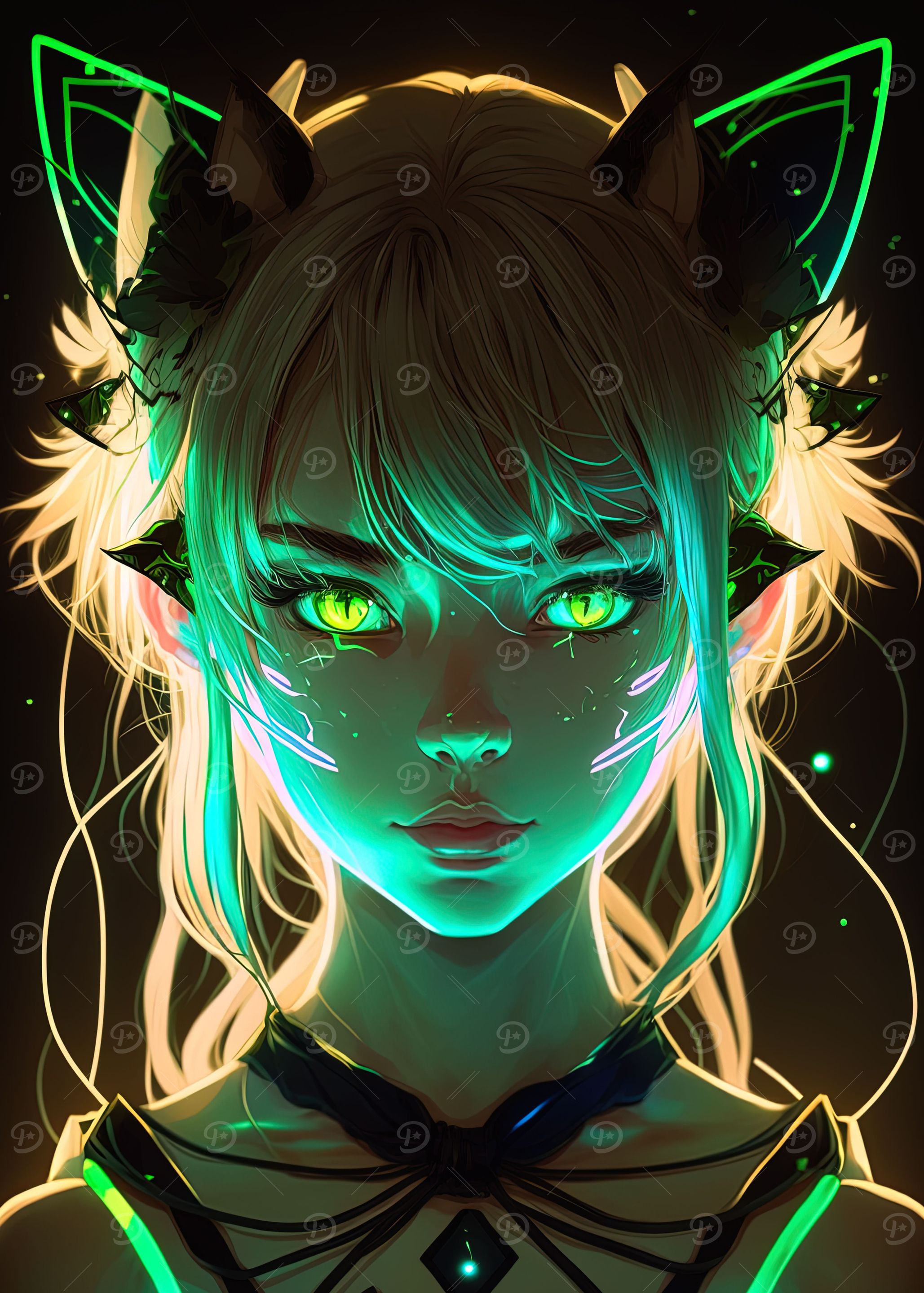 Yellow Neon Anime Girl