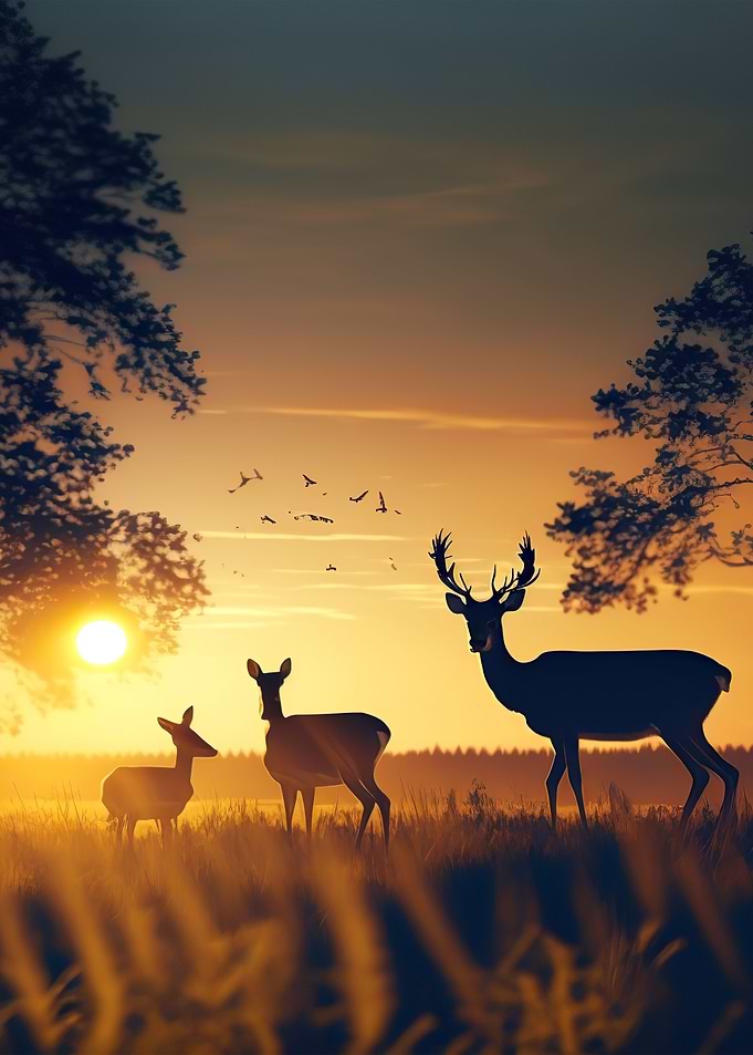 Deer sunset
