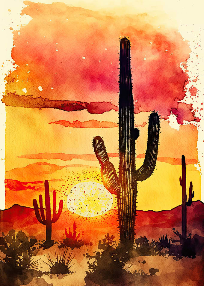 Desert Watercolor Sunset
