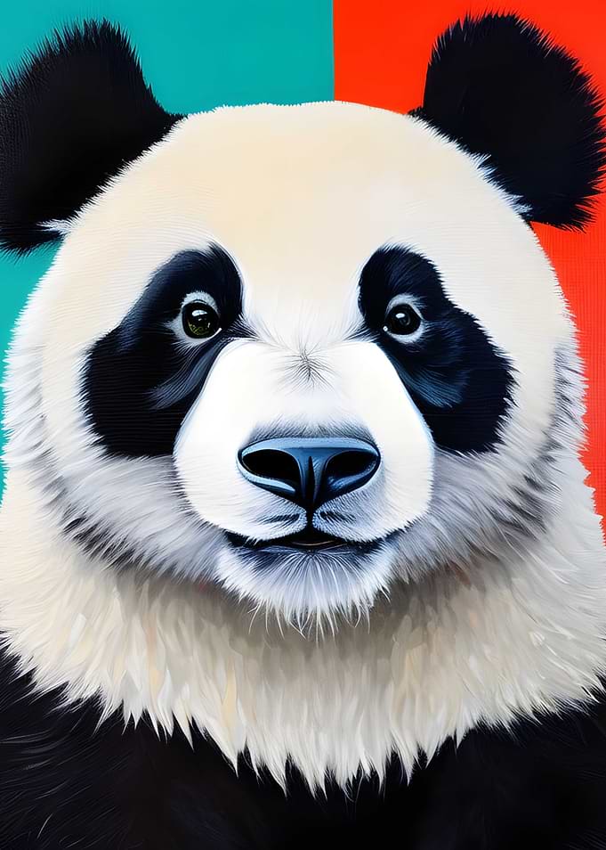 Panda on a red and blue