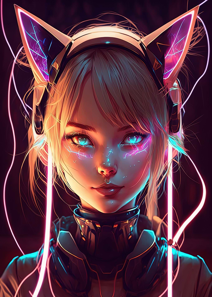 Neon Anime Cat Girl