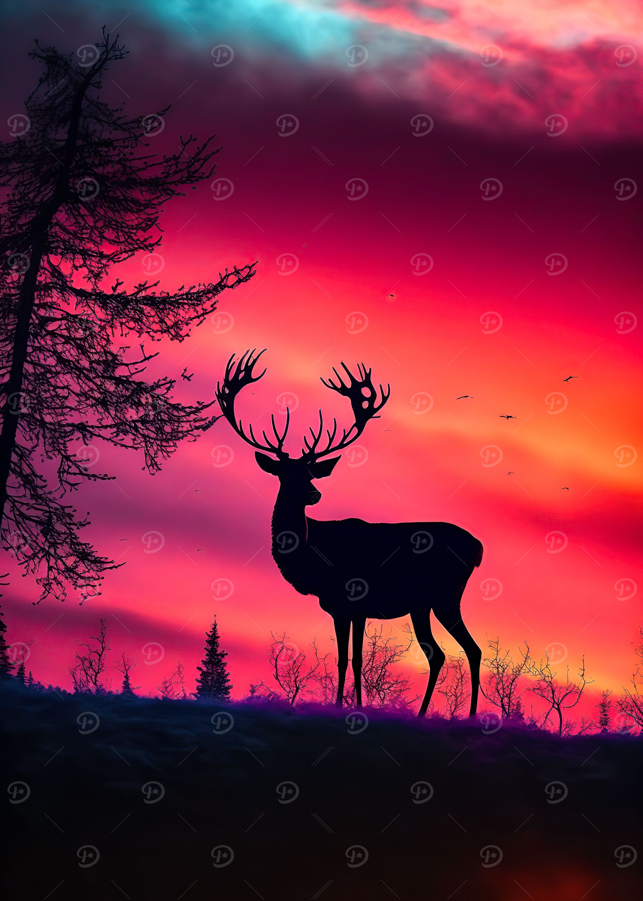 Deer sunset