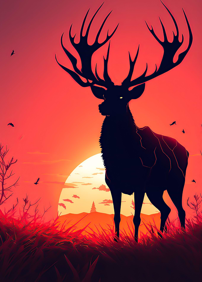 Deer sunset
