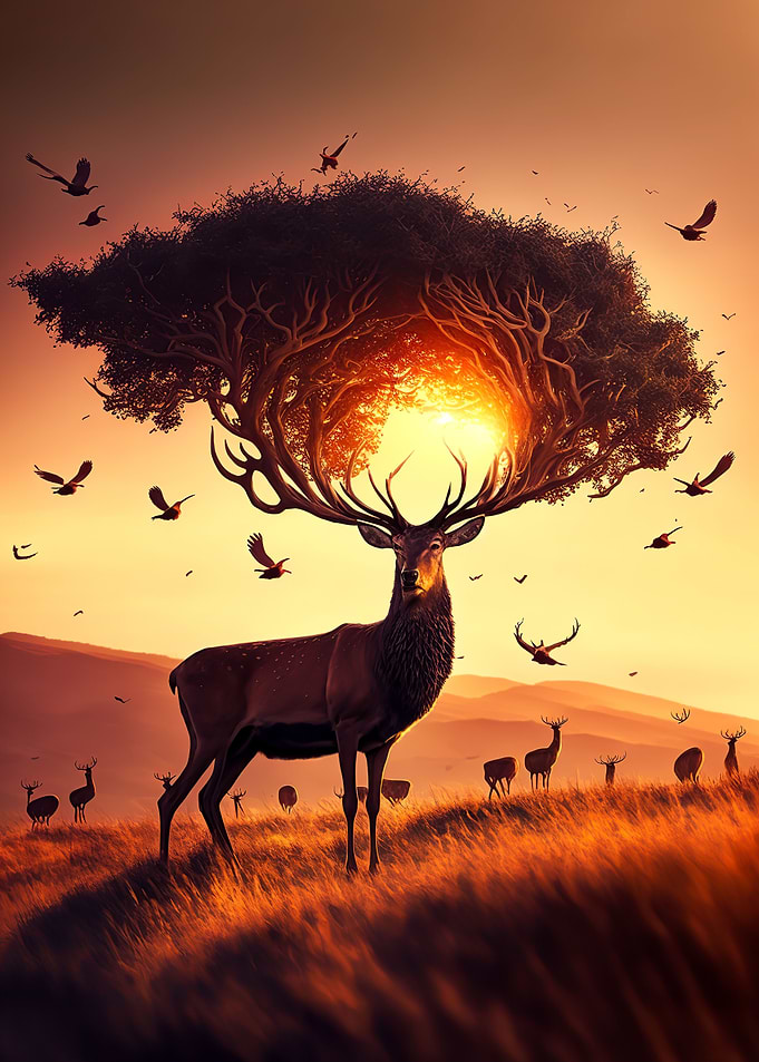 Deer sunset