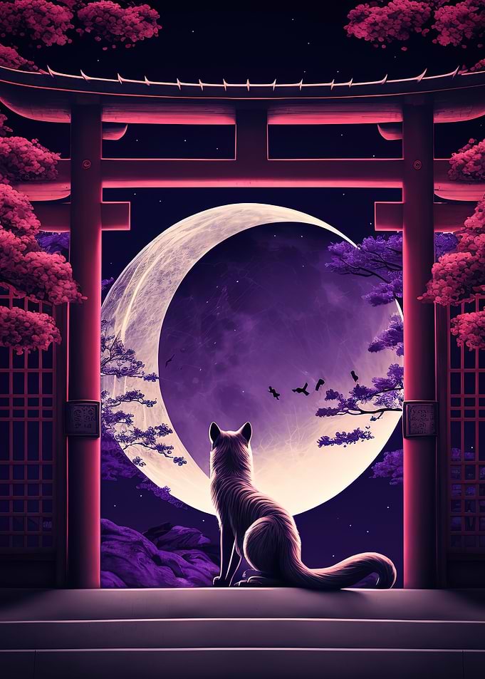cat moon night japane