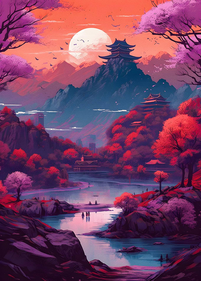 Neon Japanese village
