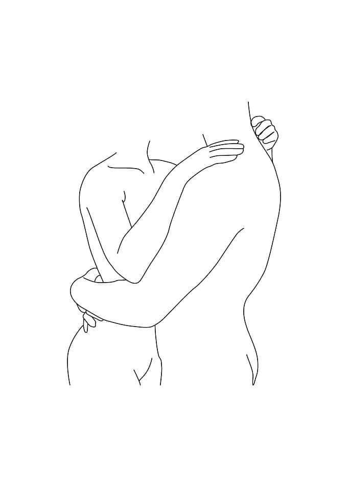Cuddling Couple Line Art