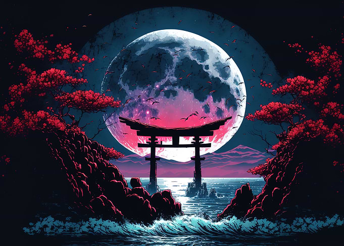 japanese landscape moon