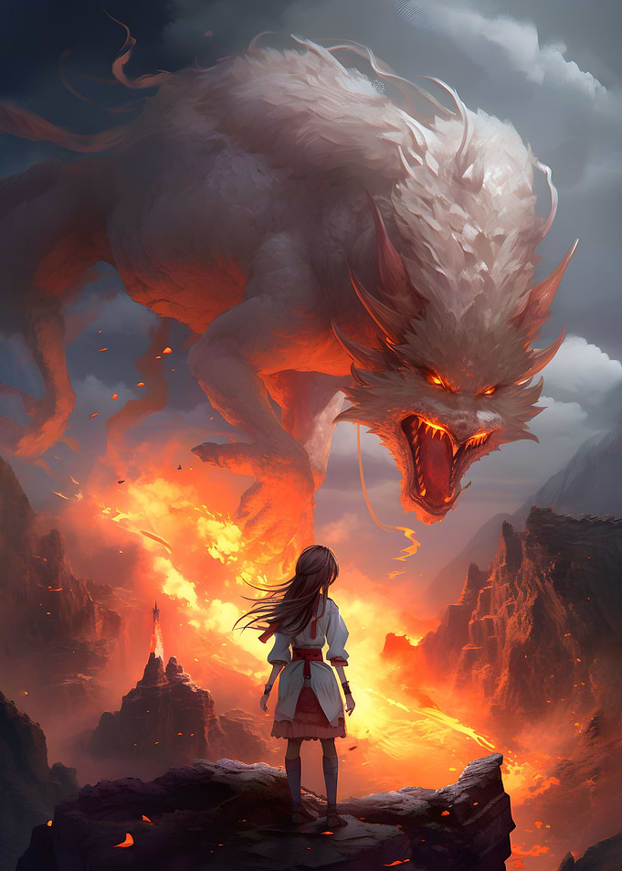 Anime kitsune dragon Girl