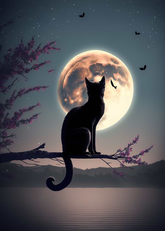 cat moon night