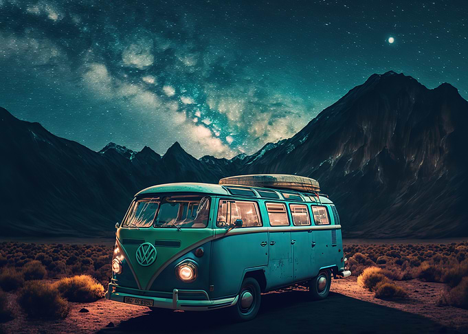 hippie van in space