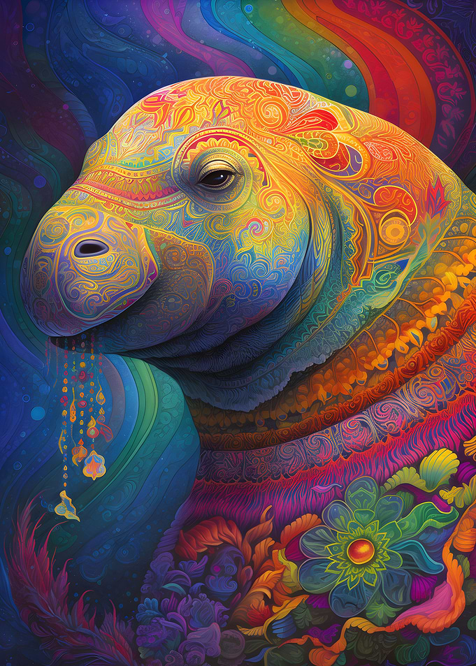 Manatee in colorful art