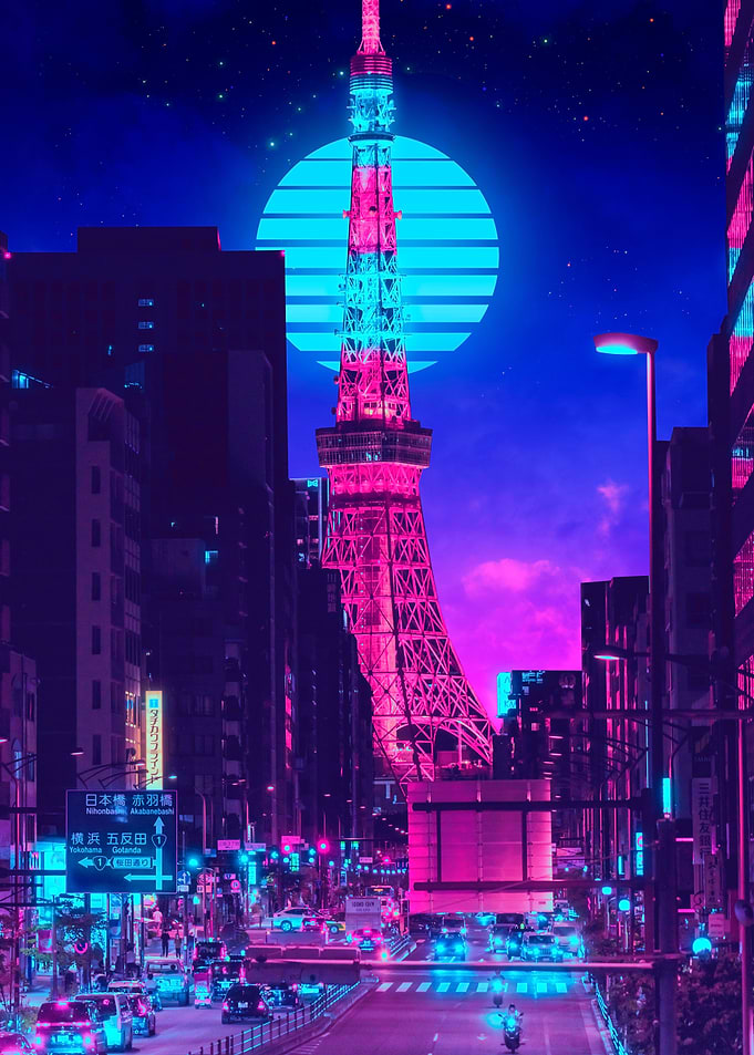 Tokyo tower cyan lights