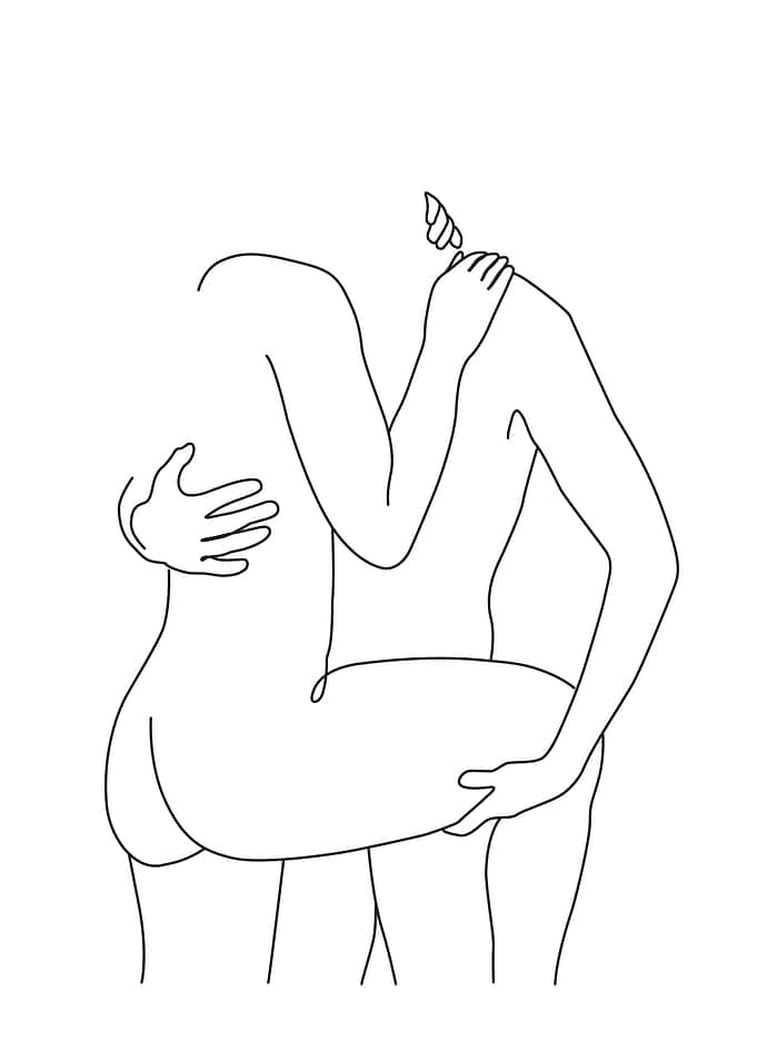Cuddling Couple Line Art