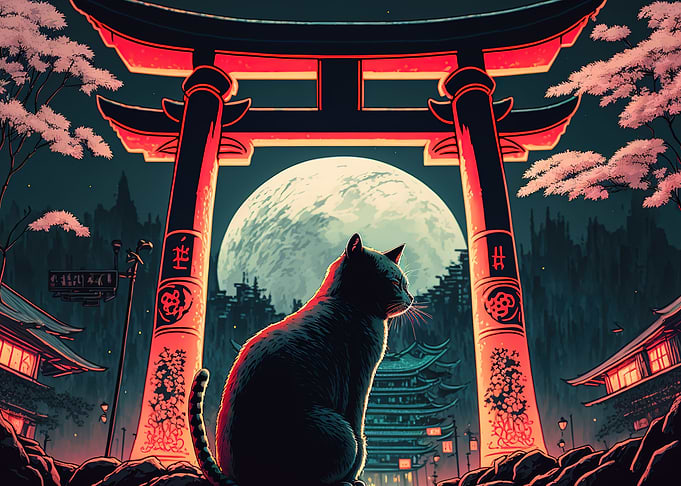 cat cherry blossom japanes
