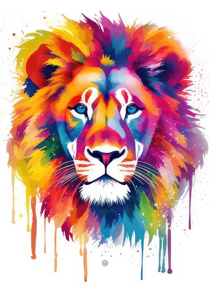 Colorful Watercolor Lion