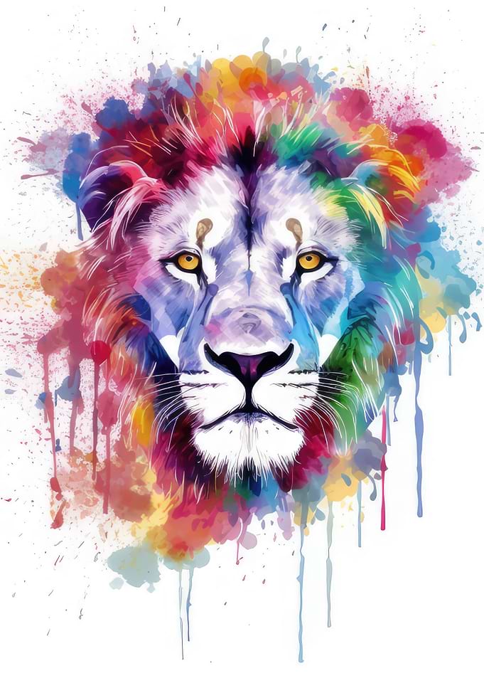 Colorful Watercolor Lion