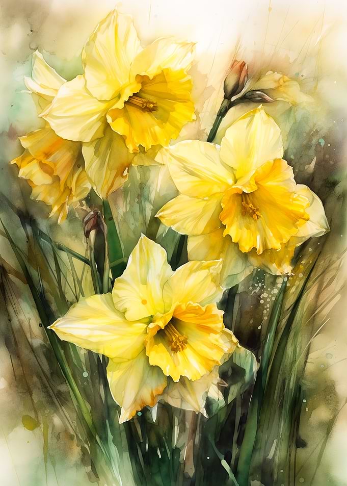 Golden Daffodils Aquarell