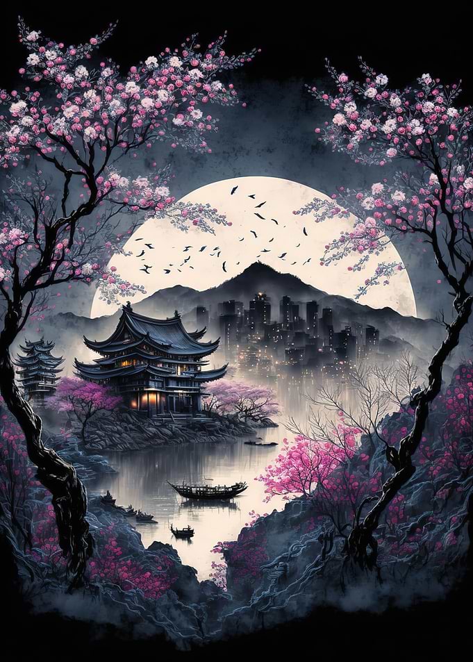 japanese landscape moon