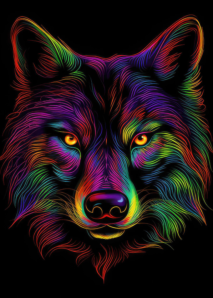 Colorful Neon Wolf