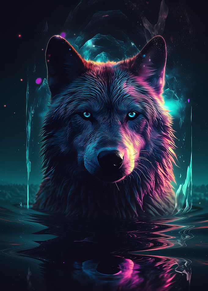 Wolf Water Neon Artwork