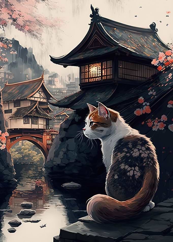 cat cherry blossom japanes