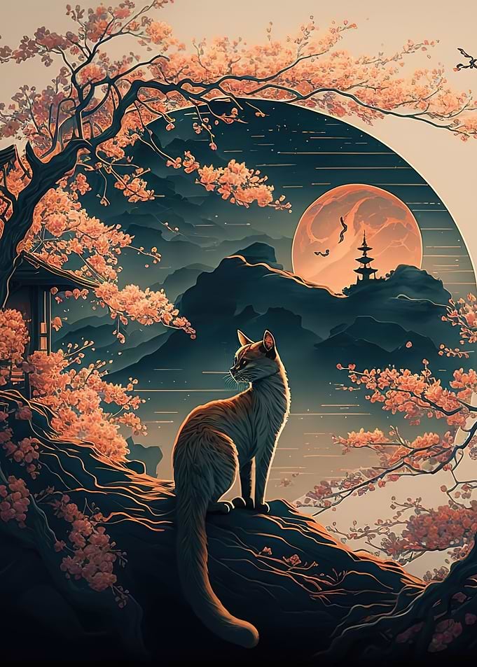 Cat Cherry Blossoms