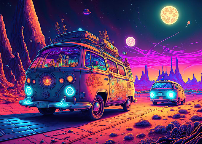 hippie van in space