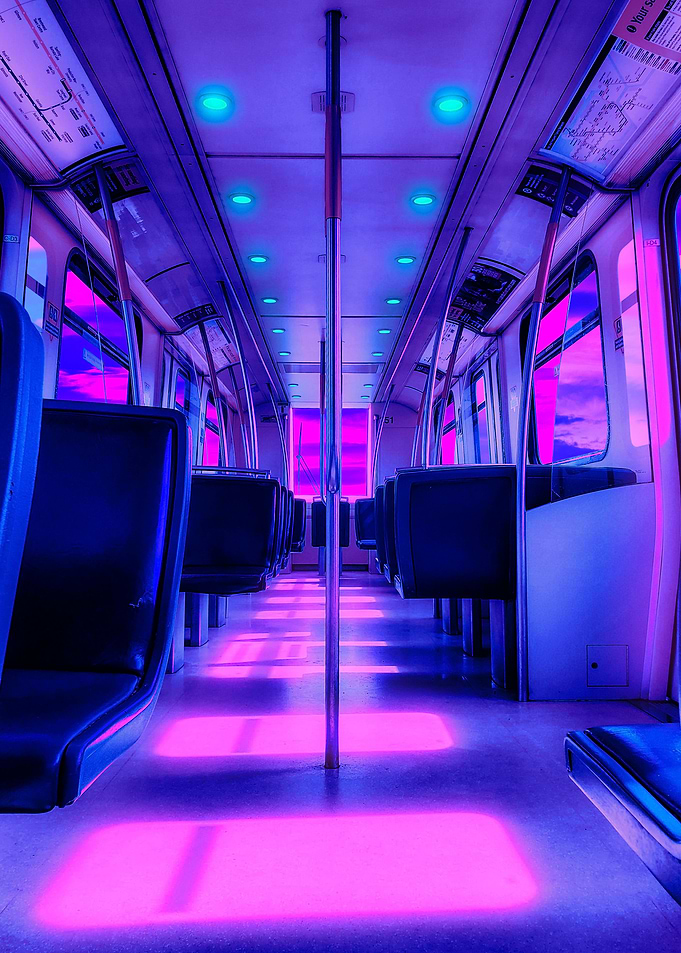 Pink light at train
