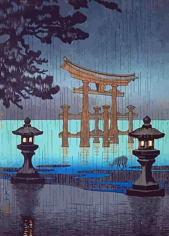 Japan Temple in the Rain