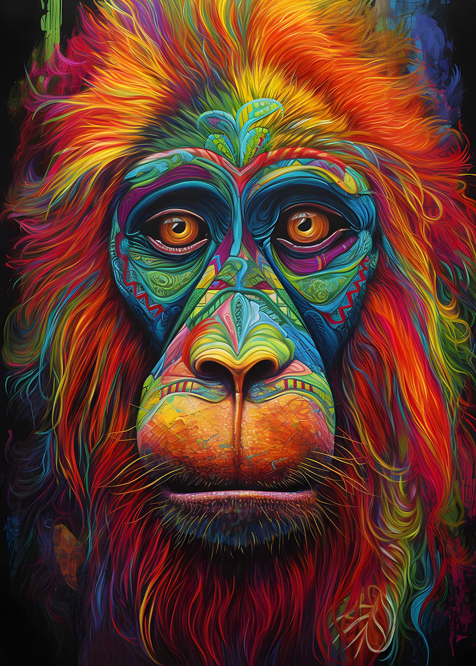 Monkey in colorful art