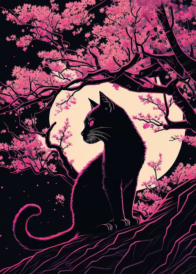 cat cherry blossom japanes