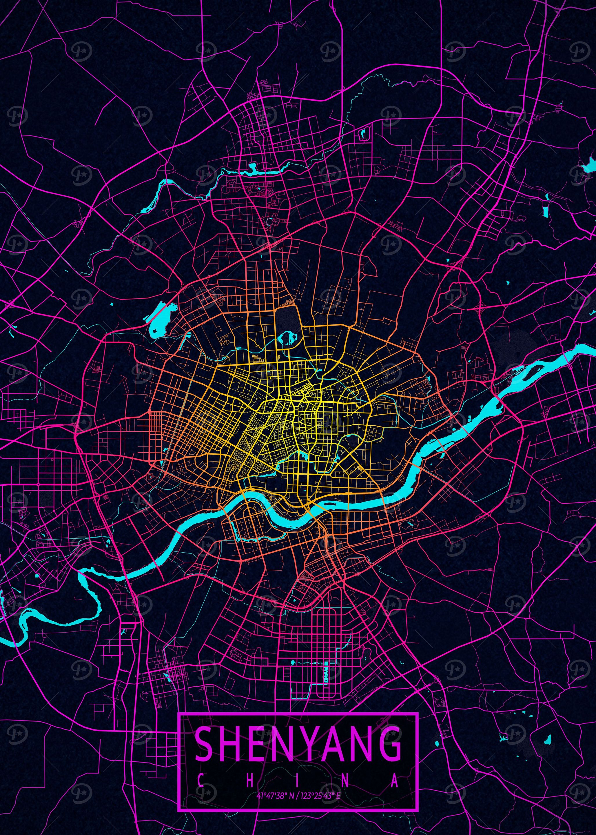 Shenyang City Map Neon