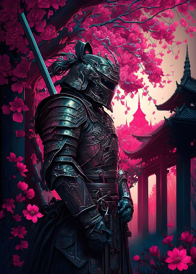 Samurai in front of temple
